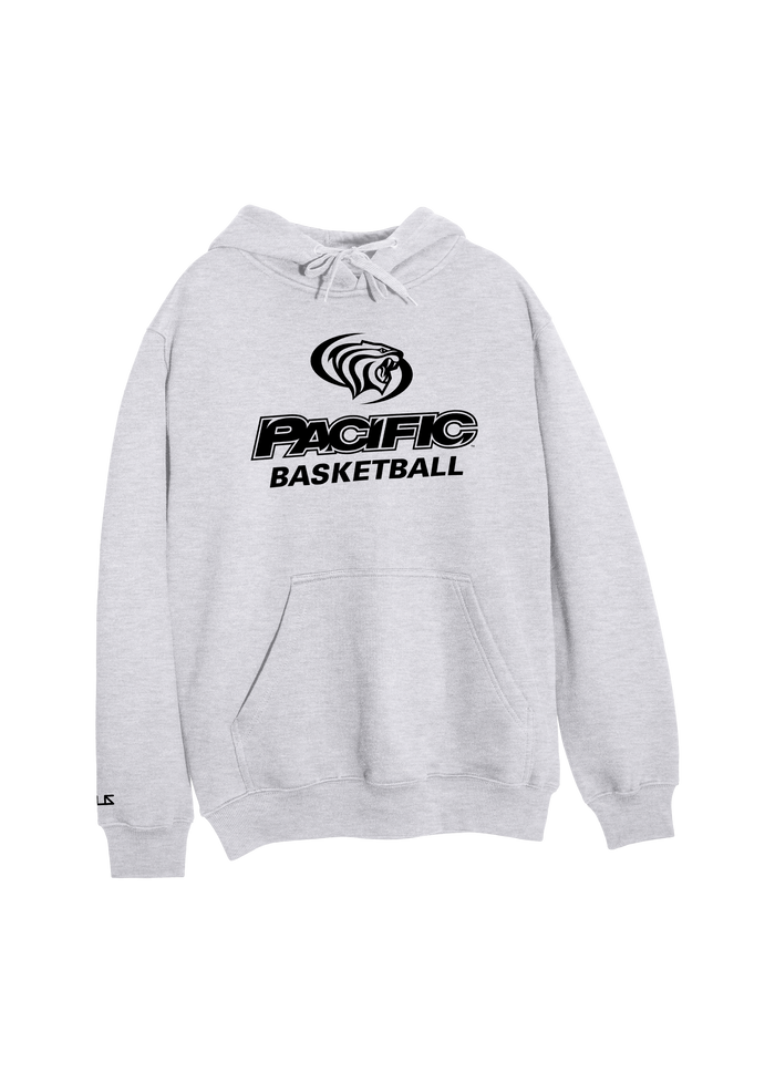 University of the Pacific Tigers Basketball D1 Hooded Sweatshirt — Ash / Black — by Zeus Collegiate