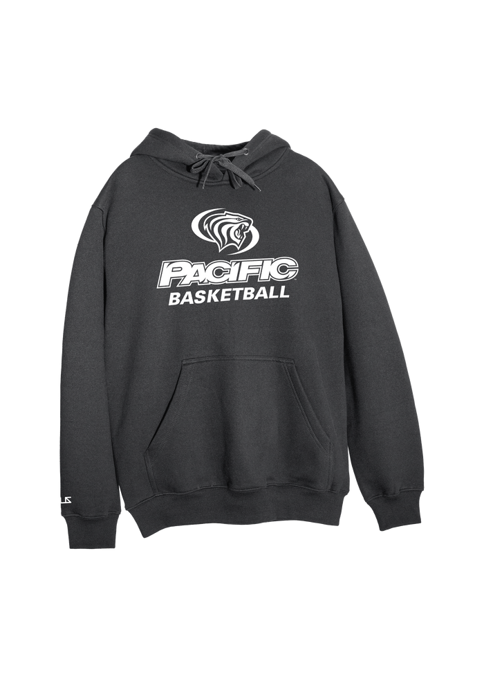 University of the Pacific Tigers Basketball D1 Hooded Sweatshirt — Dark Heather / White — by Zeus Collegiate