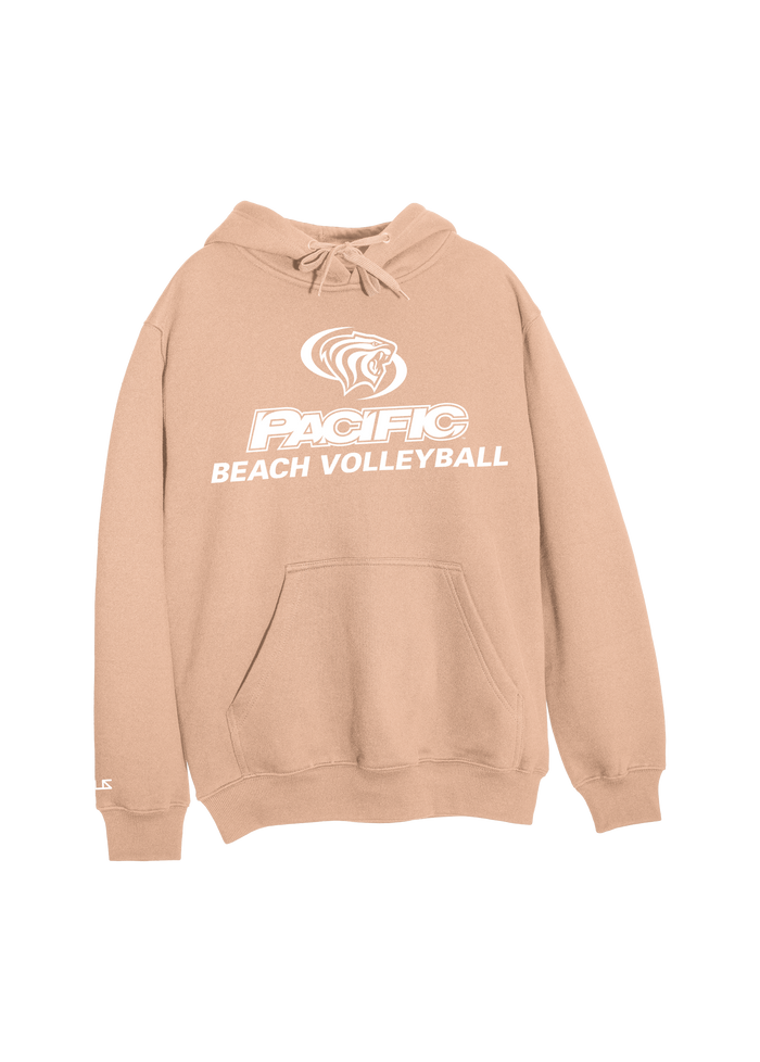 University of the Pacific Tigers Beach Volleyball D1 Hooded Sweatshirt — Clay / White — by Zeus Collegiate