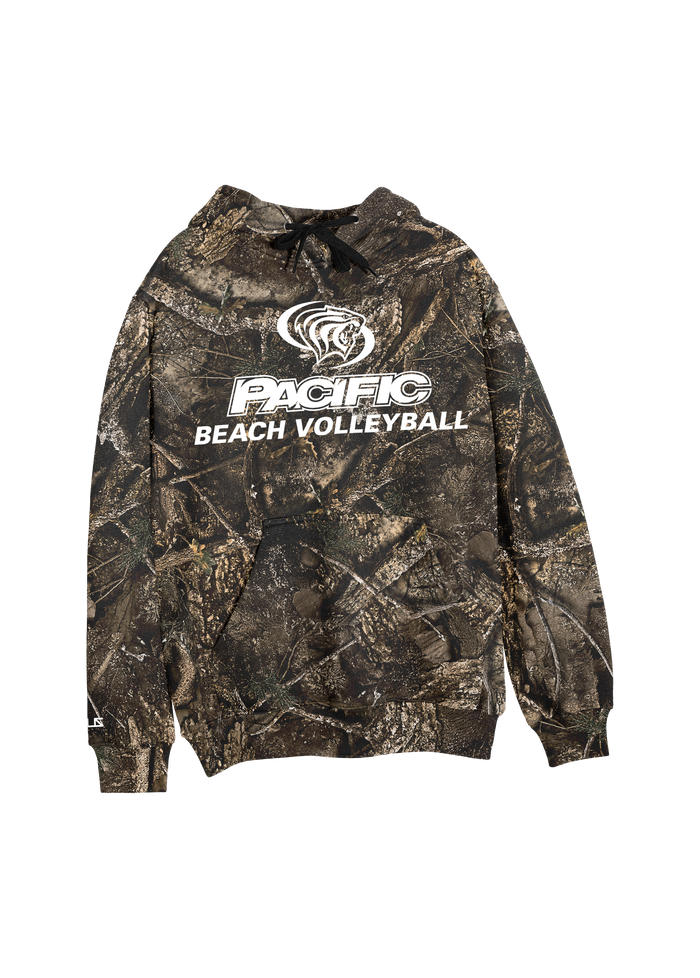 University of the Pacific Tigers Beach Volleyball D1 Hooded Sweatshirt — Realtree / White — by Zeus Collegiate