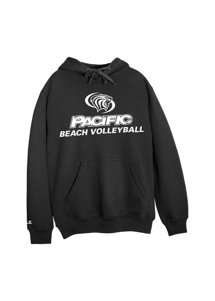 University of the Pacific Tigers Beach Volleyball Division I Hooded Sweatshirt — Black / White Print — by Zeus Collegiate