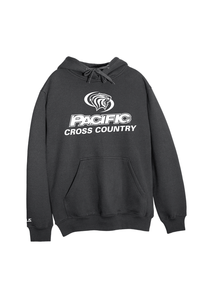 University of the Pacific Tigers Cross Country D1 Hooded Sweatshirt — Dark Heather / White — by Zeus Collegiate