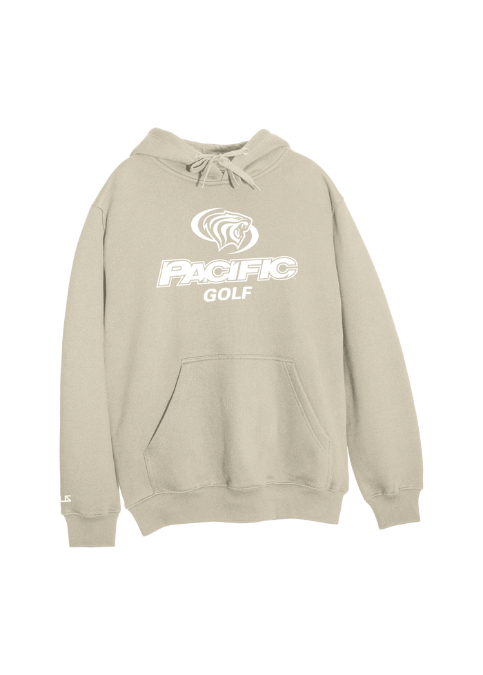 University of the Pacific Tigers Golf D1 Hooded Sweatshirt — Sand / White — by Zeus Collegiate