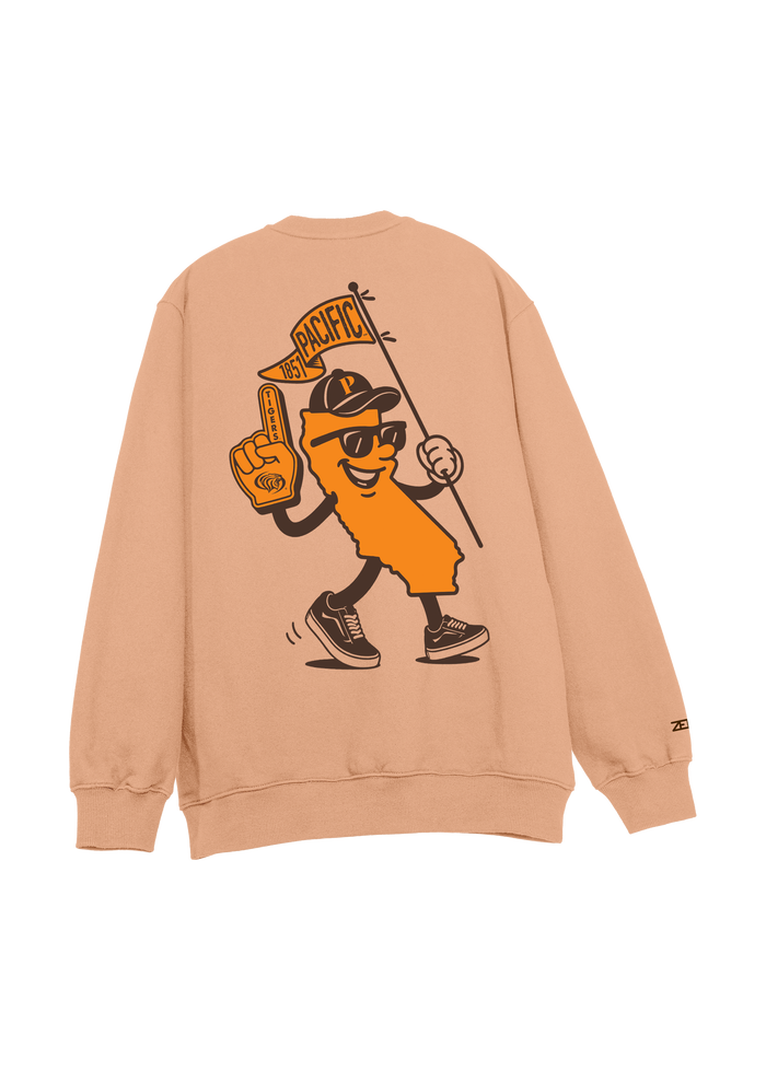 University of the Pacific Tigers Crewneck Sweatshirt — Clay, Back — by Zeus Collegiate
