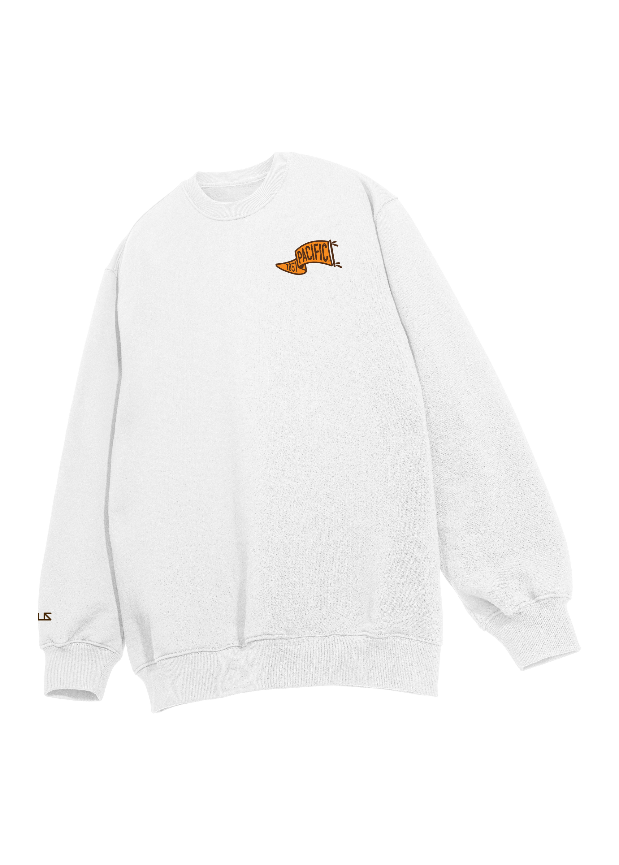University of the Pacific Tigers Crewneck Sweatshirt — White, Front — by Zeus Collegiate