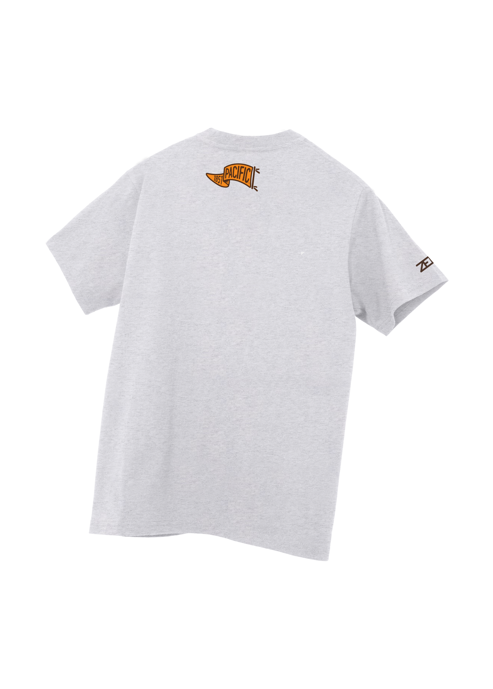 University of the Pacific Tigers T-Shirt — Ash, Back (Alt) — by Zeus Collegiate
