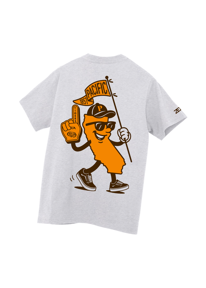 University of the Pacific Tigers T-Shirt — Ash, Back — by Zeus Collegiate