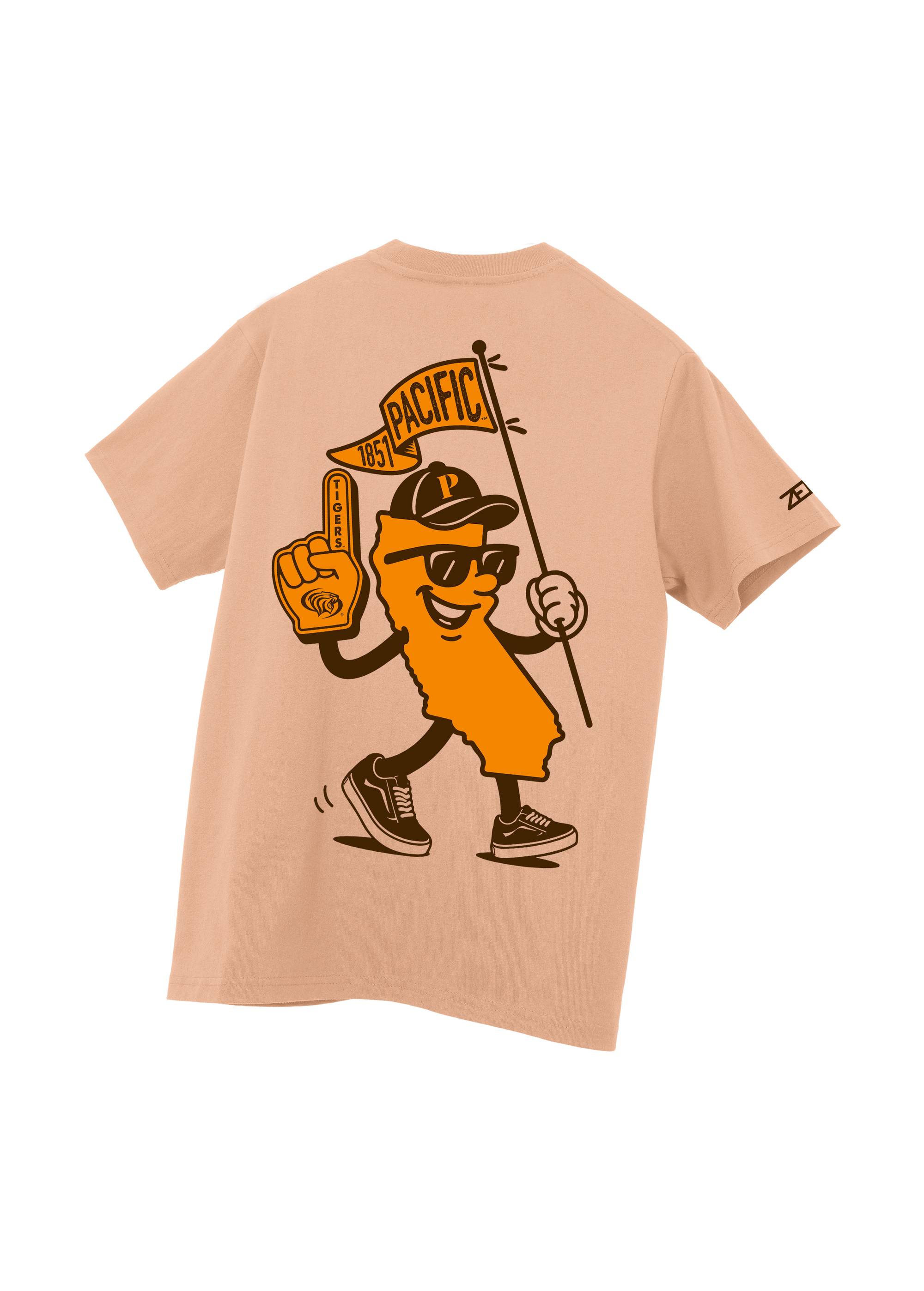 University of the Pacific Tigers T-Shirt — Clay, Back — by Zeus Collegiate