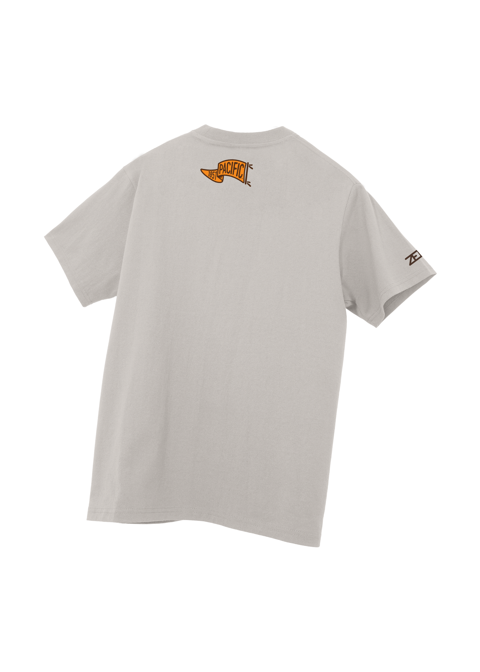 University of the Pacific Tigers T-Shirt — Ice Grey, Back (Alt) — by Zeus Collegiate