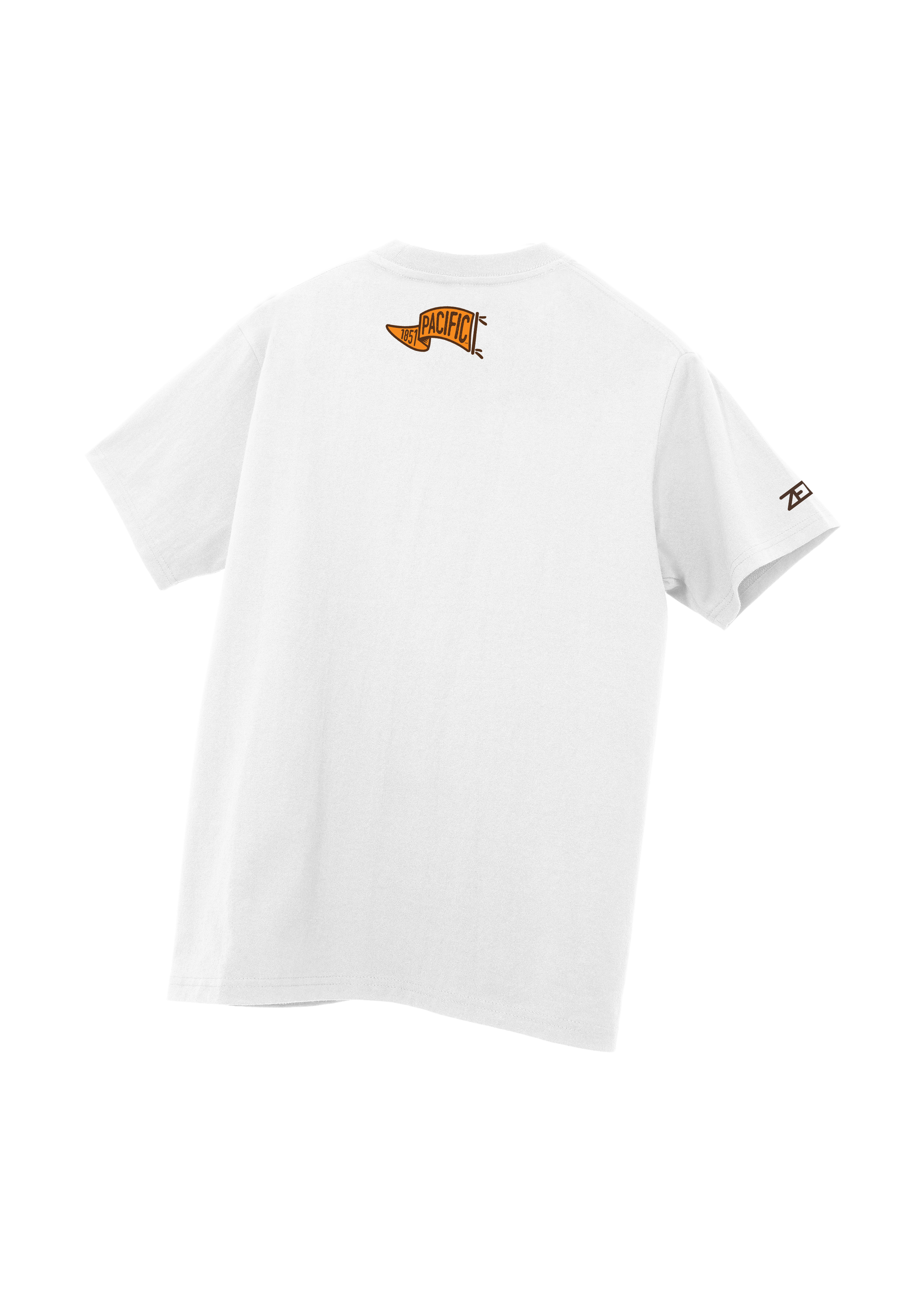 University of the Pacific Tigers T-Shirt — White, Back (Alt) — by Zeus Collegiate