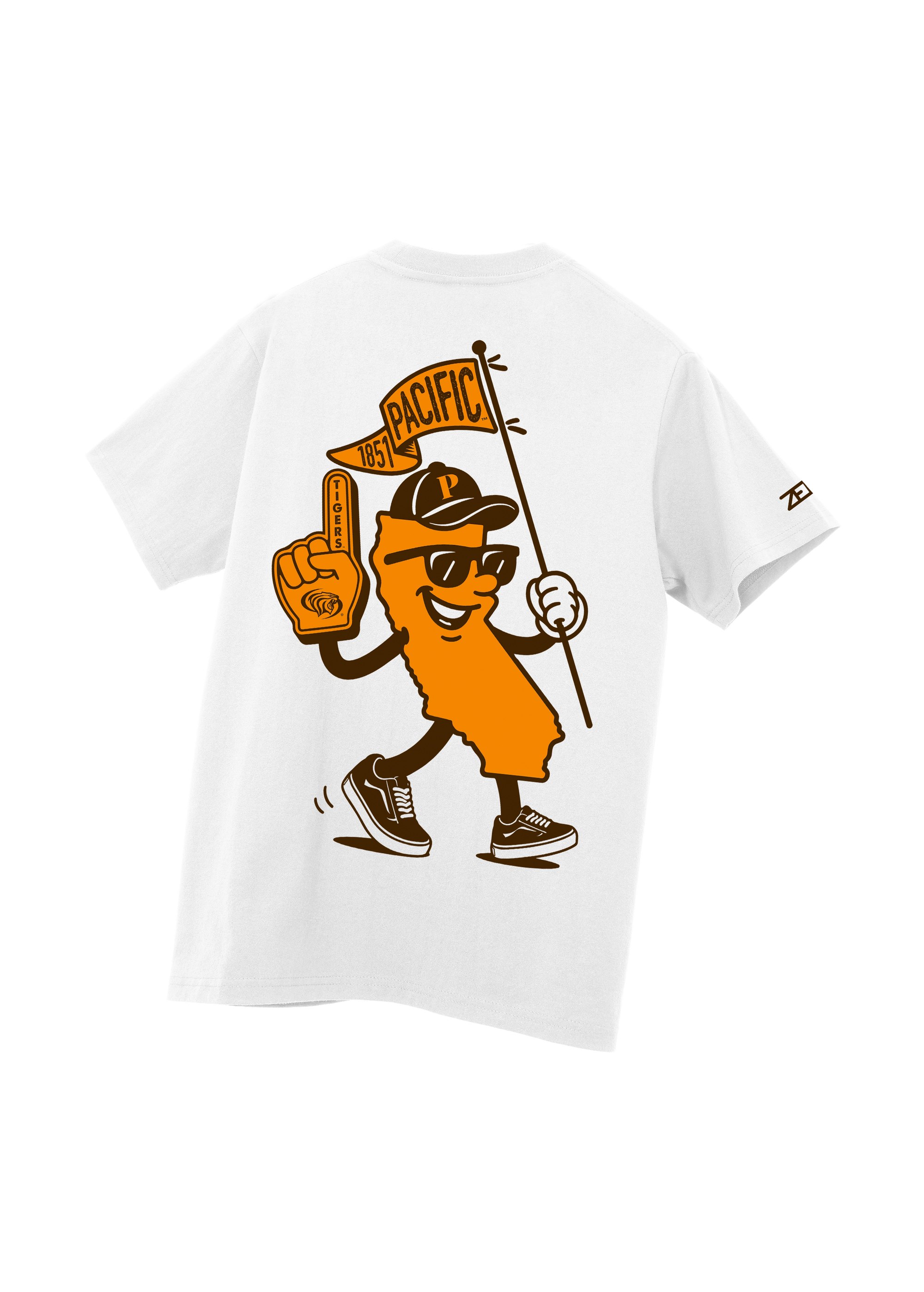 University of the Pacific Tigers T-Shirt — White, Back — by Zeus Collegiate