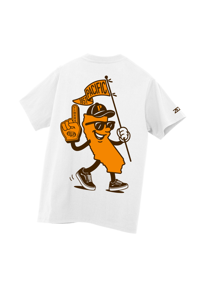 University of the Pacific Tigers T-Shirt — White, Back — by Zeus Collegiate