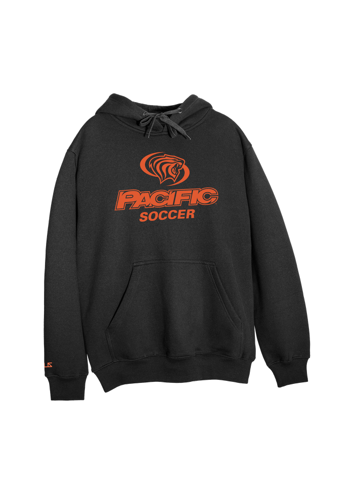 University of the Pacific Tigers Soccer D1 Hooded Sweatshirt — Black / Orange — by Zeus Collegiate