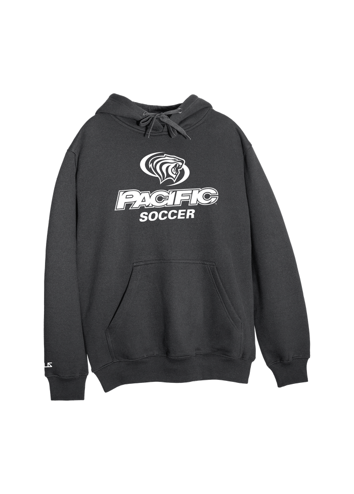 University of the Pacific Tigers Soccer D1 Hooded Sweatshirt — Dark Heather / White — by Zeus Collegiate