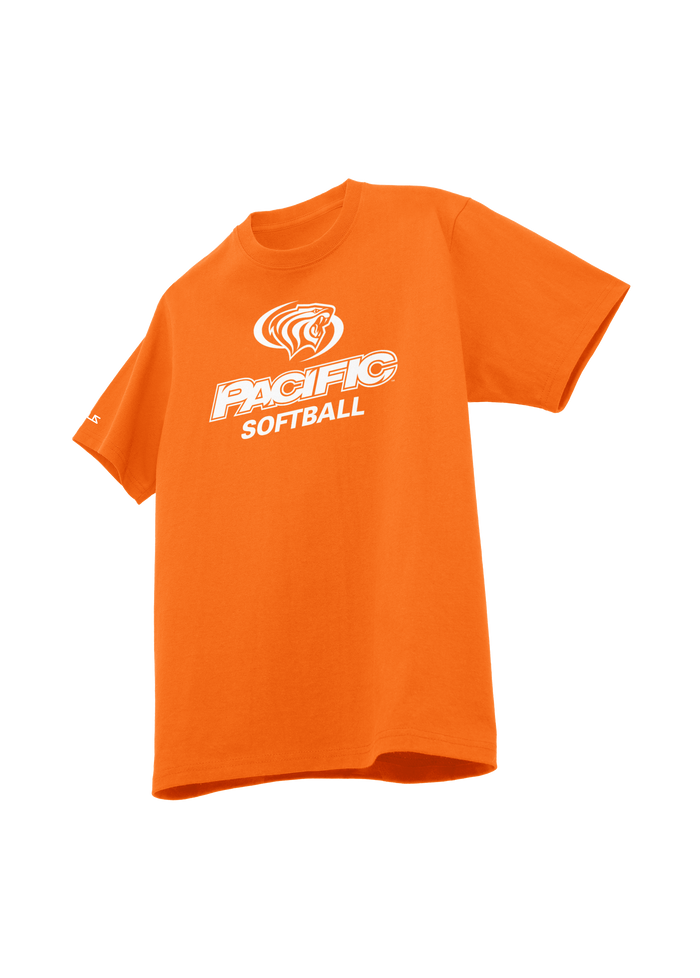 University of the Pacific Tigers Softball Division I T-Shirt — Orange / White Print — by Zeus Collegiate
