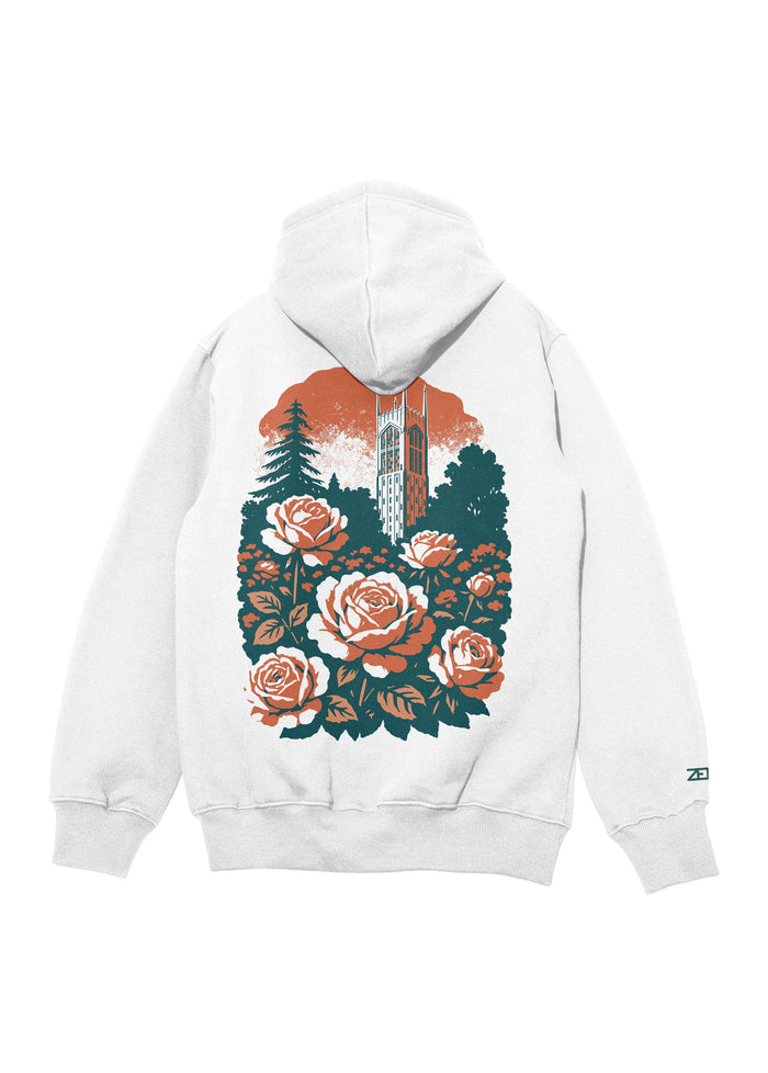 University of the Pacific Tigers Stop & Smell the Roses Hoodie - Member Only Exclusive — White — by Zeus Collegiate