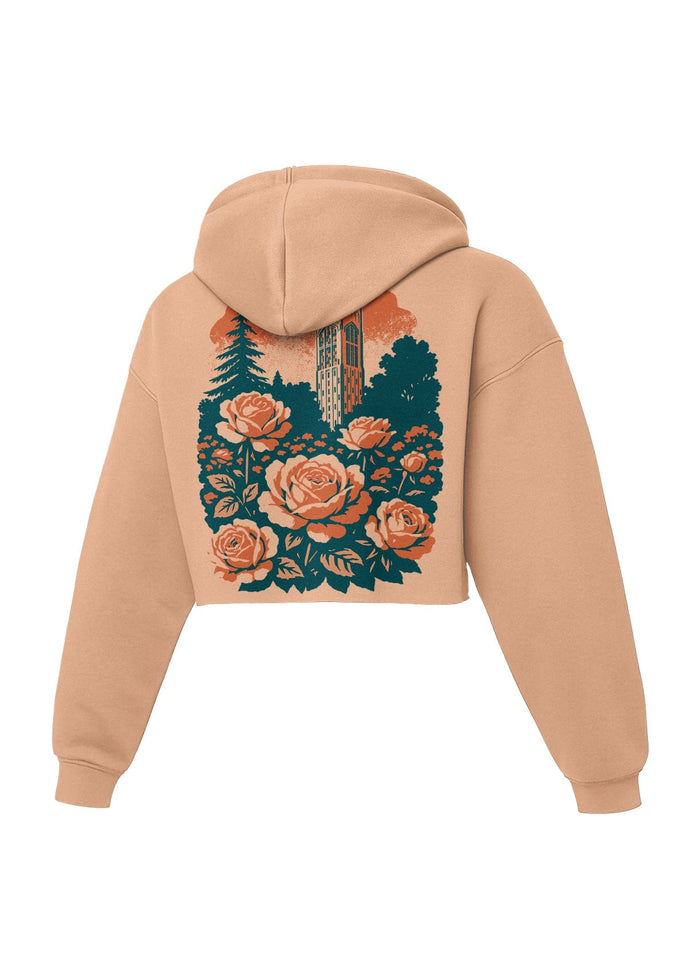 University of the Pacific Tigers Stop & Smell the Roses Women's Cropped Hoodie - Member Only Exclusive — Clay — by Zeus Collegiate