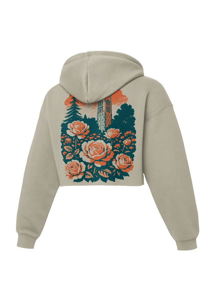 University of the Pacific Tigers Stop & Smell the Roses Women's Cropped Hoodie - Member Only Exclusive — Dust — by Zeus Collegiate