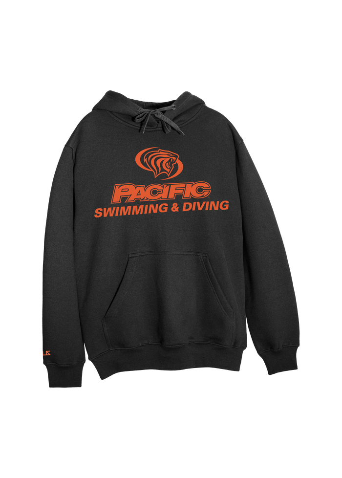 University of the Pacific Tigers Swimming & Diving D1 Hooded Sweatshirt — Black / Orange — by Zeus Collegiate