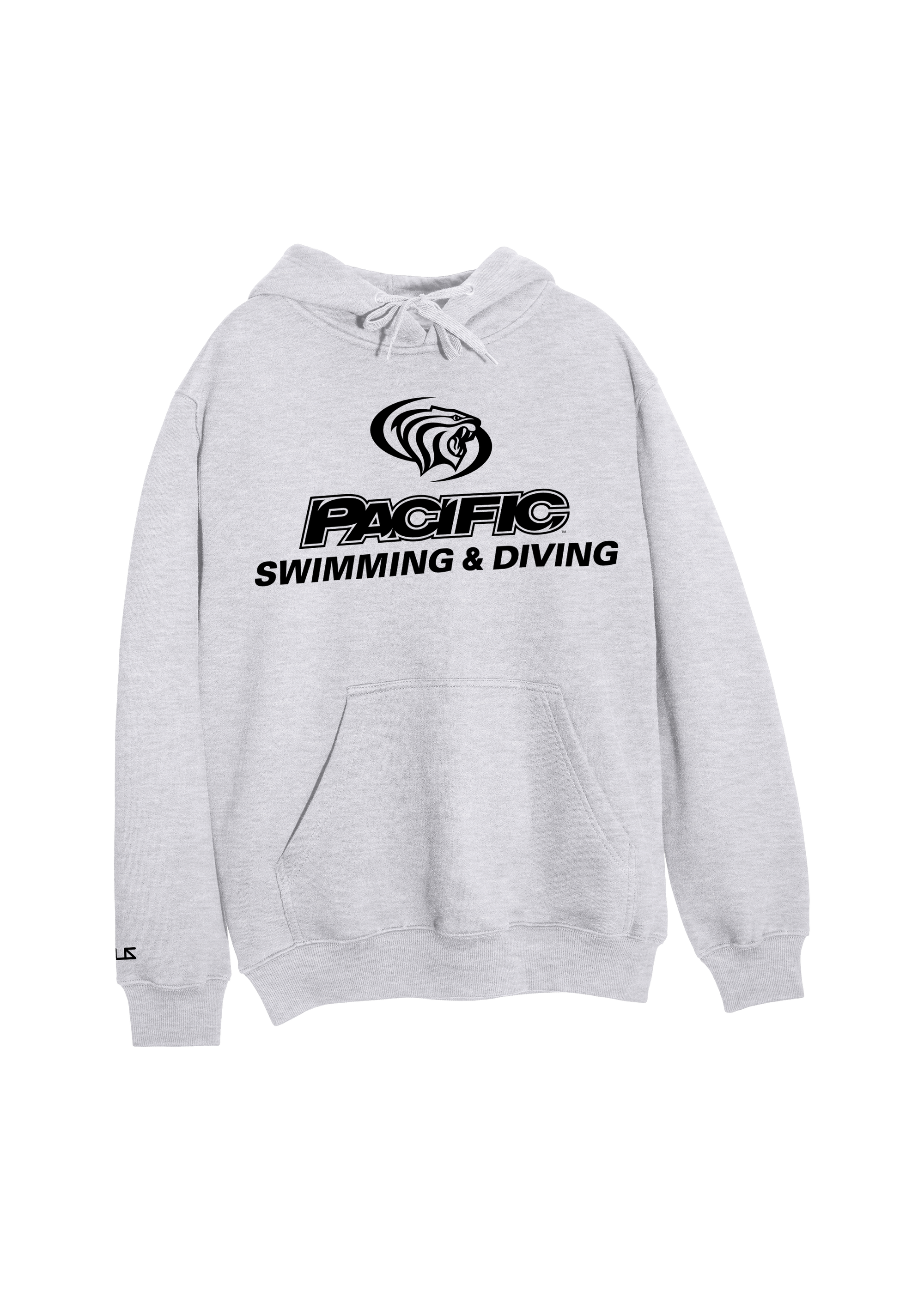 University of the Pacific Tigers Swimming & Diving Division I Hooded Sweatshirt — Ash / Black Print — by Zeus Collegiate
