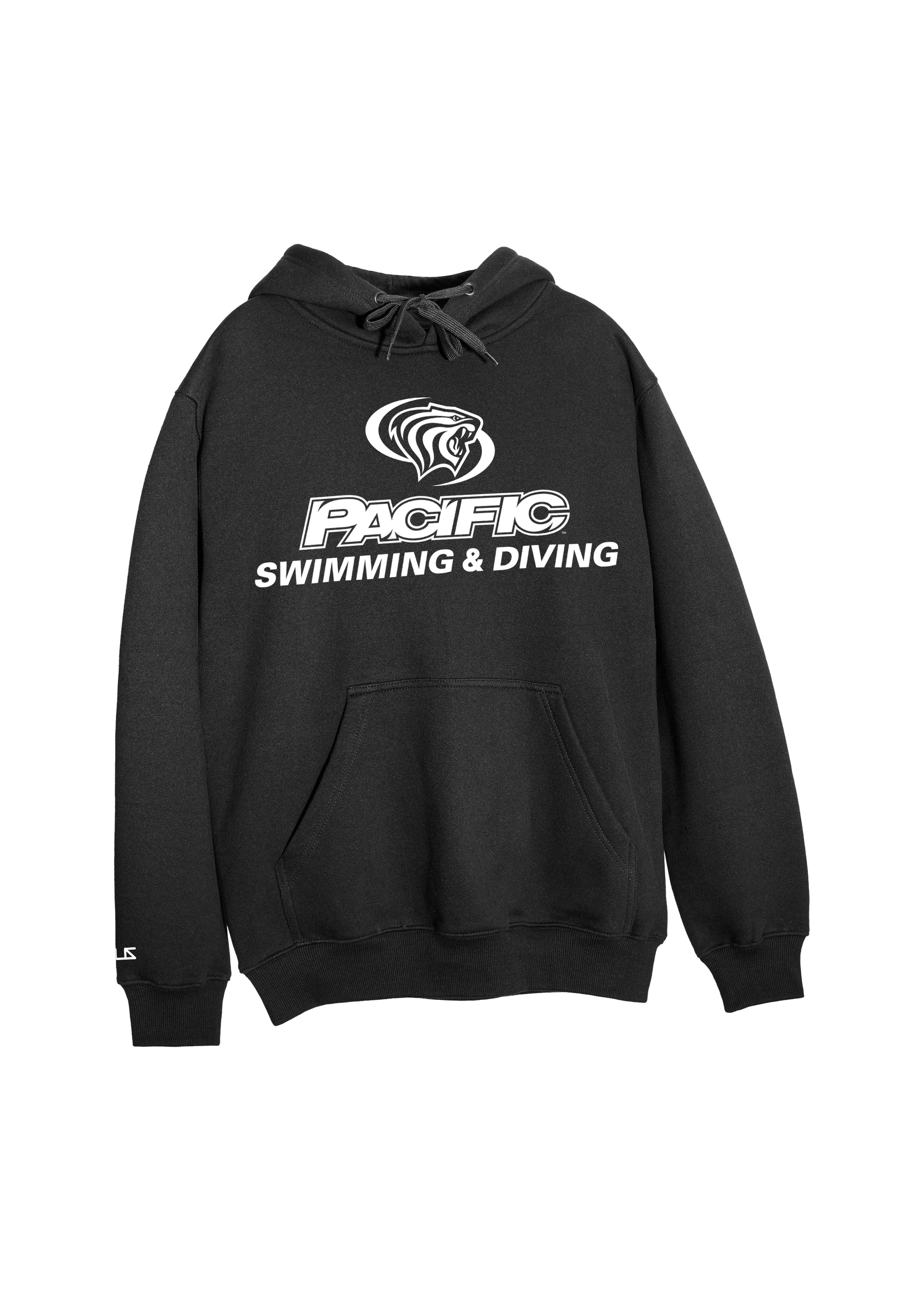 University of the Pacific Tigers Swimming & Diving Division I Hooded Sweatshirt — Black / White Print — by Zeus Collegiate