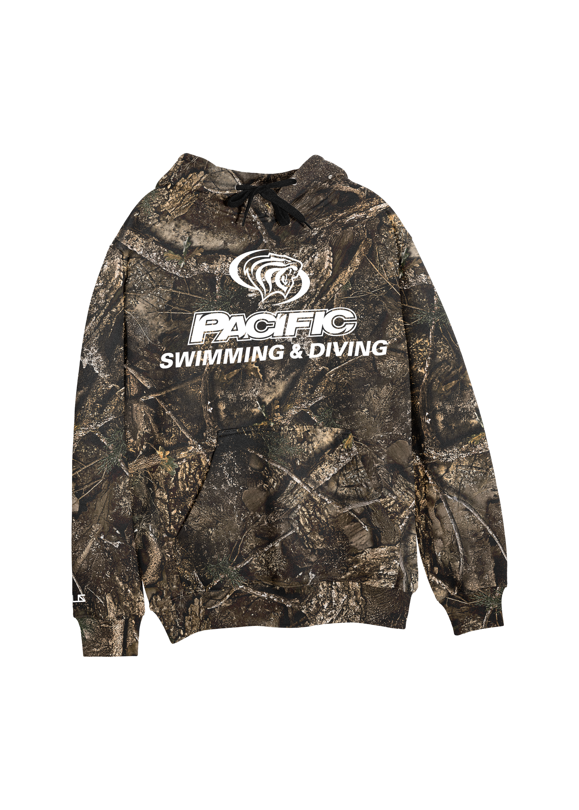 University of the Pacific Tigers Swimming & Diving Division I Hooded Sweatshirt — Realtree / White Print — by Zeus Collegiate