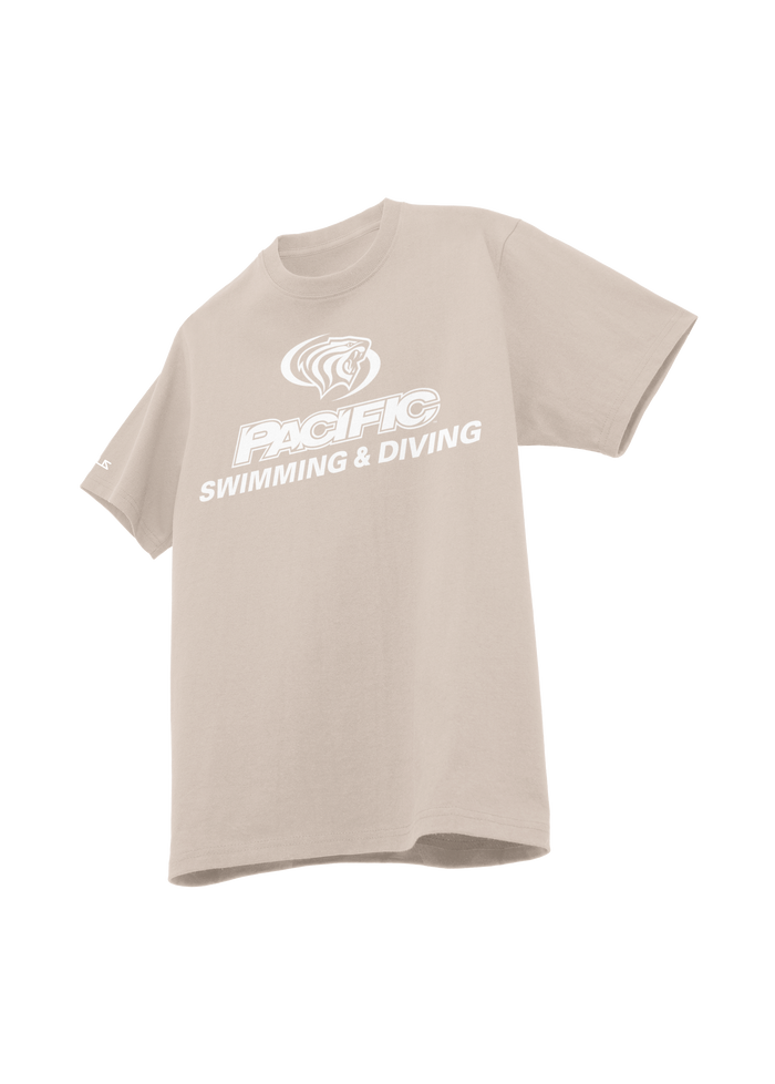 University of the Pacific Tigers Swimming & Diving Division I T-Shirt — Natural / White Print — by Zeus Collegiate