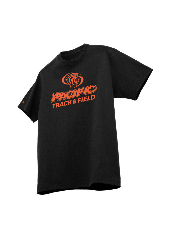 University of the Pacific Tigers Track & Field Division I T-Shirt — Black / Orange Print — by Zeus Collegiate