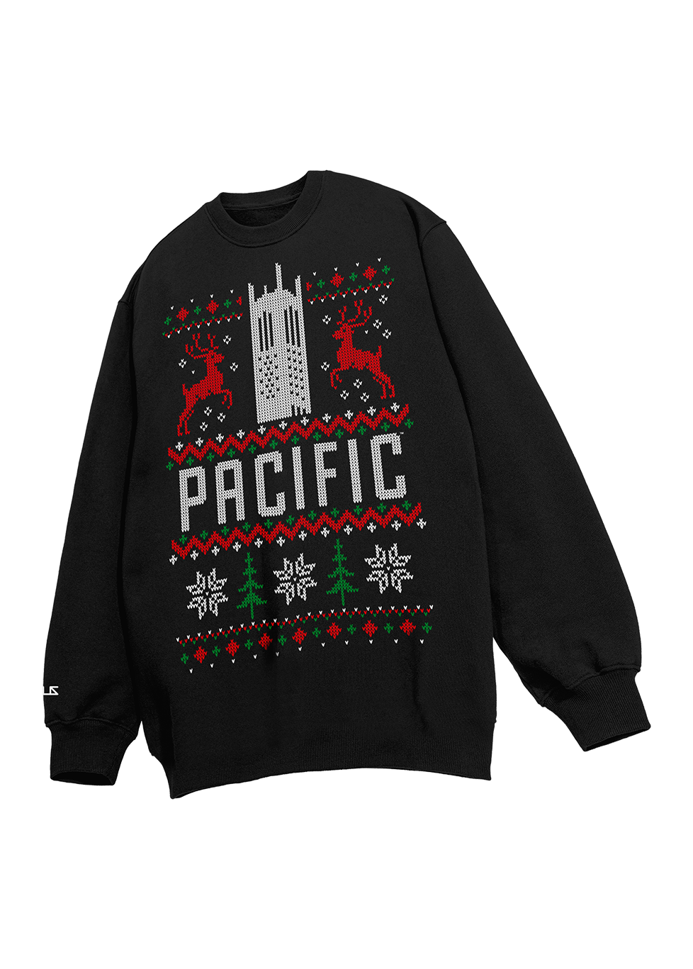 University of the Pacific Tigers Burns Tower Long Sleeve Tee — Front View, Black — by Zeus Collegiate