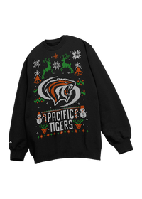 University of the Pacific Tigers Powercat Long Sleeve Tee — Front View, Black — by Zeus Collegiate