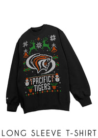 University of the Pacific Tigers Powercat Long Sleeve Tee — Front View with Style Label — by Zeus Collegiate