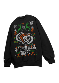 University of the Pacific Tigers Powercat Ugly Sweater — Front View, Black — by Zeus Collegiate