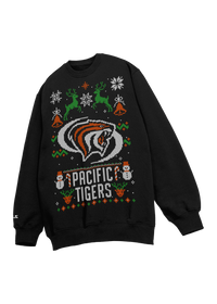 University of the Pacific Tigers Powercat Ugly Sweater — Front View, Black — by Zeus Collegiate