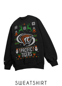 University of the Pacific Tigers Powercat Ugly Sweater — Front View with Style Label — by Zeus Collegiate