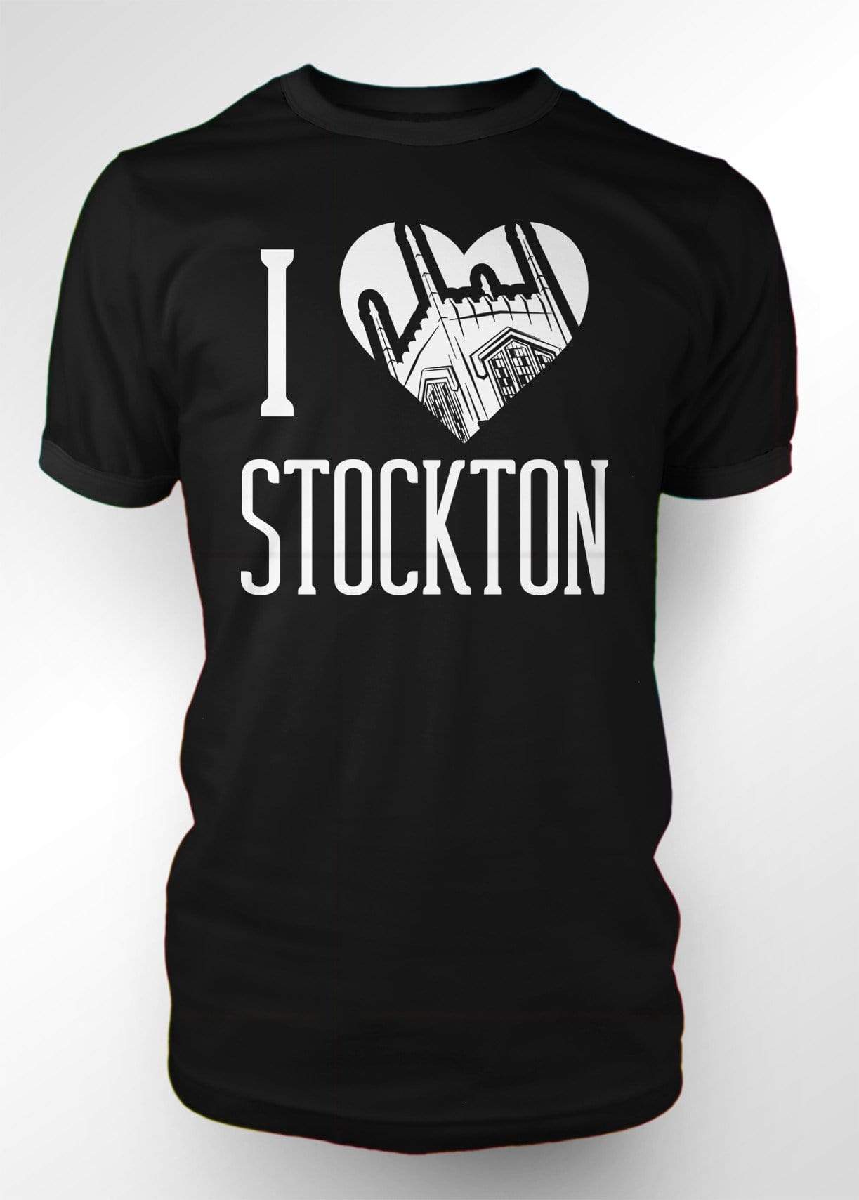University of the Pacific Tigers I Love Stockton: Burns Tower T-shirt — Black — by Zeus Collegiate
