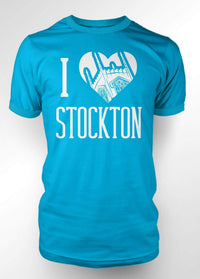 University of the Pacific Tigers I Love Stockton: Burns Tower T-shirt — Caribbean Blue — by Zeus Collegiate