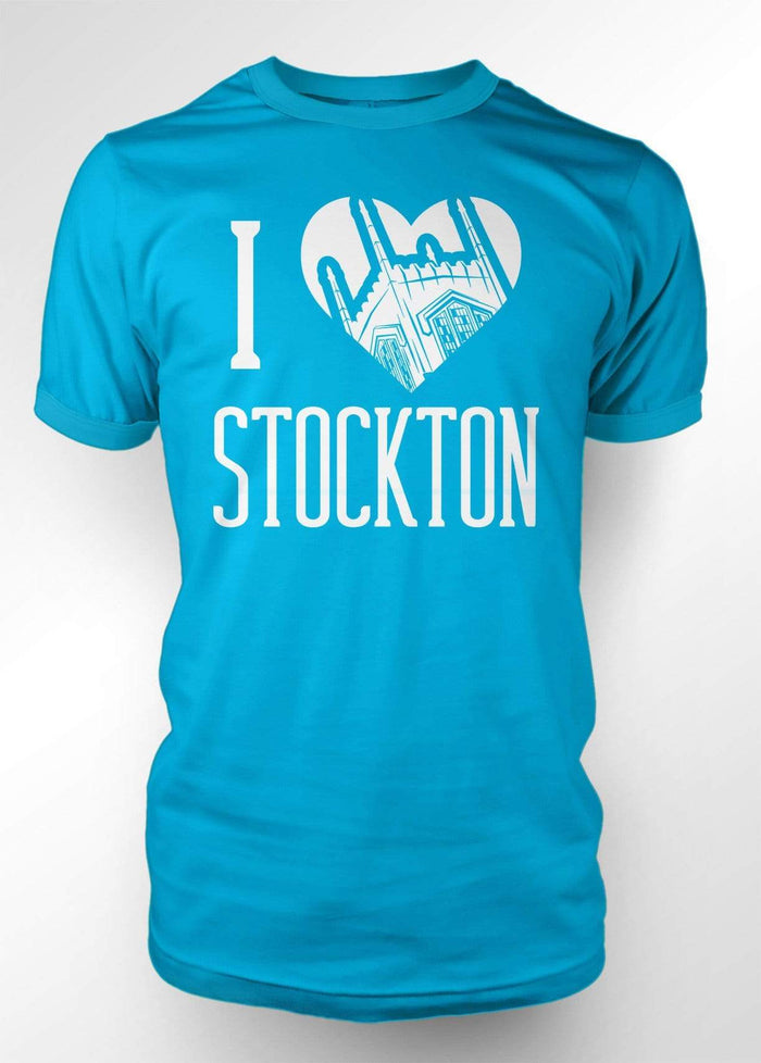 University of the Pacific Tigers I Love Stockton: Burns Tower T-shirt — Caribbean Blue — by Zeus Collegiate