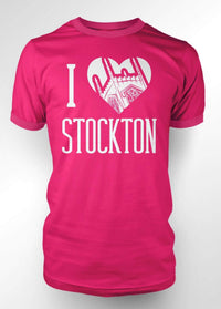 University of the Pacific Tigers I Love Stockton: Burns Tower T-shirt — Hot Pink — by Zeus Collegiate
