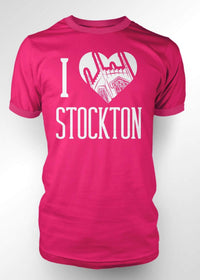 University of the Pacific Tigers I Love Stockton: Burns Tower T-shirt — Hot Pink — by Zeus Collegiate