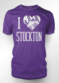 University of the Pacific Tigers I Love Stockton: Burns Tower T-shirt — Purple — by Zeus Collegiate