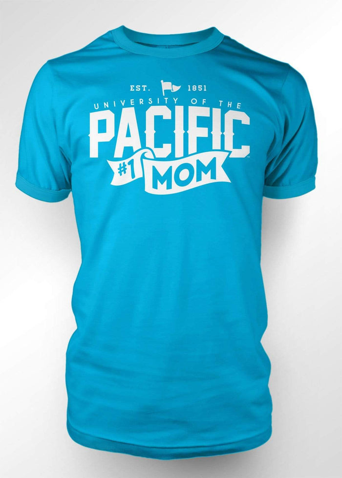 University of the Pacific Tigers Mom T-shirt — Carribean Blue — by Zeus Collegiate