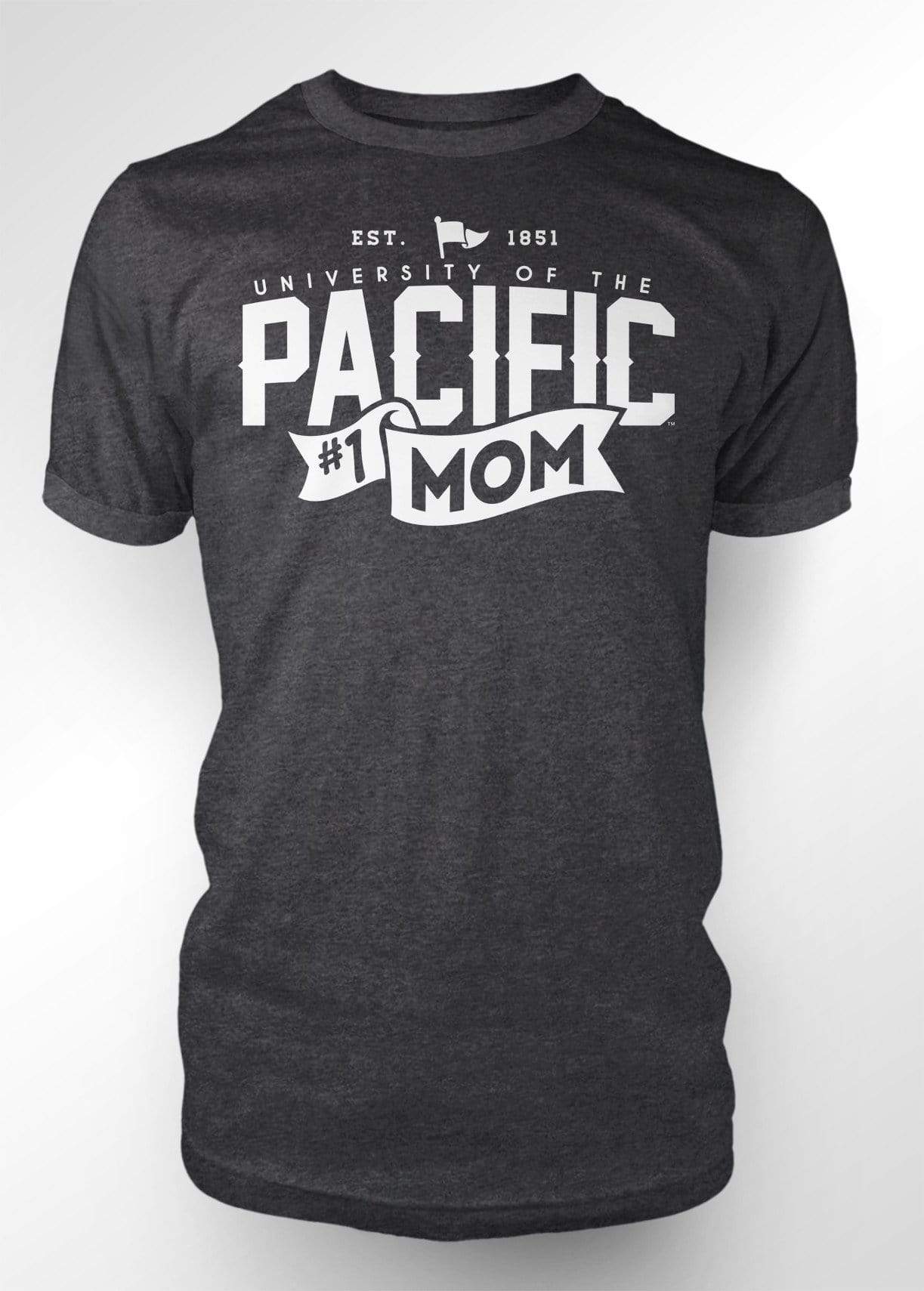 University of the Pacific Tigers Mom T-shirt — Dark Heather — Full View — by Zeus Collegiate