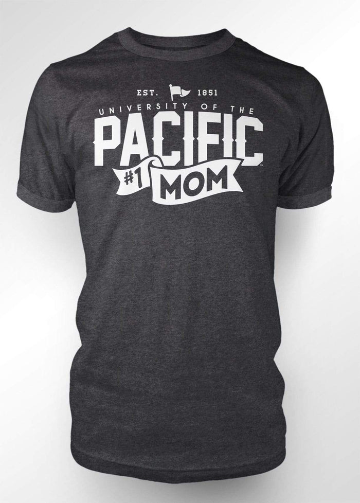 University of the Pacific Tigers Mom T-shirt — Dark Heather — Full View — by Zeus Collegiate