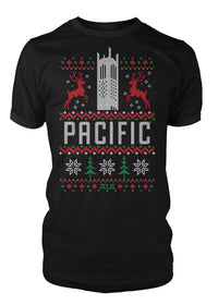 University of the Pacific Tigers Burns Tower Ugly Sweater Tee — Front View — by Zeus Collegiate