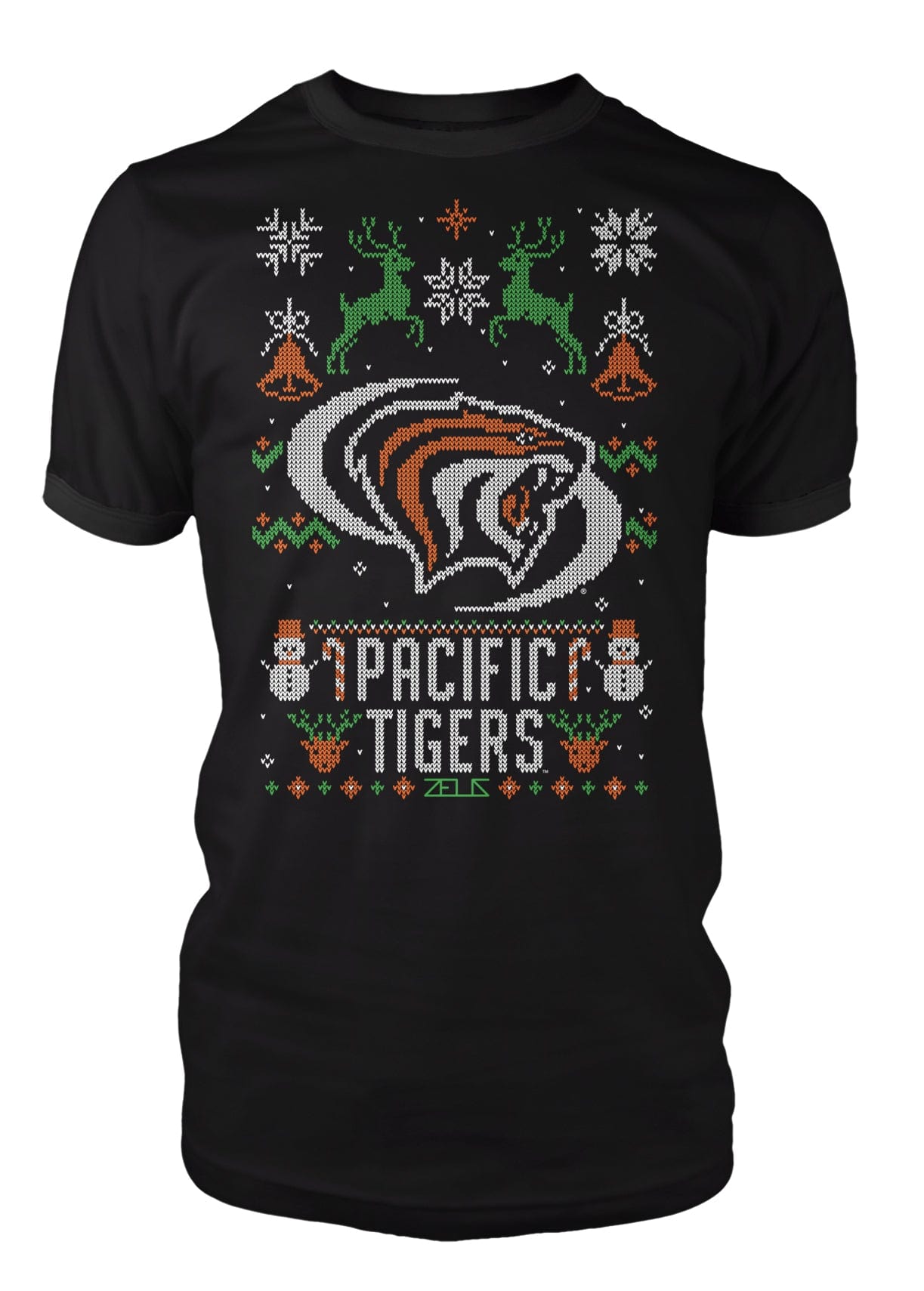 University of the Pacific Tigers Powercat Ugly Sweater Tee — Front View — by Zeus Collegiate