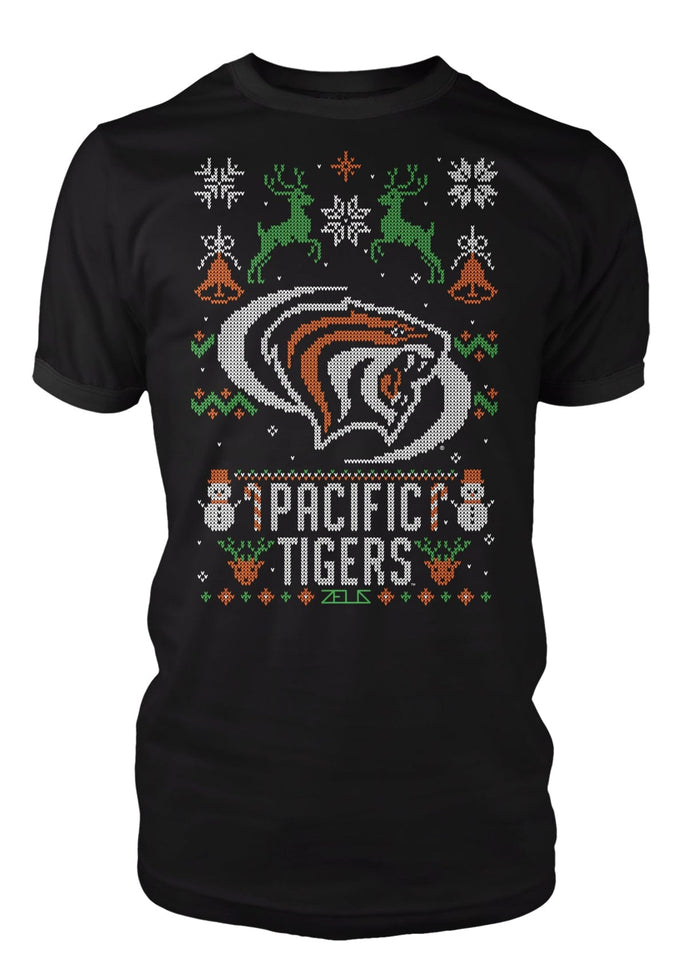 University of the Pacific Tigers Powercat Ugly Sweater Tee — Front View — by Zeus Collegiate