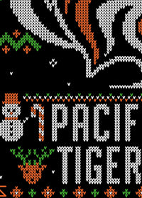University of the Pacific Tigers Powercat Ugly Sweater Tee — Lettering Detail — by Zeus Collegiate