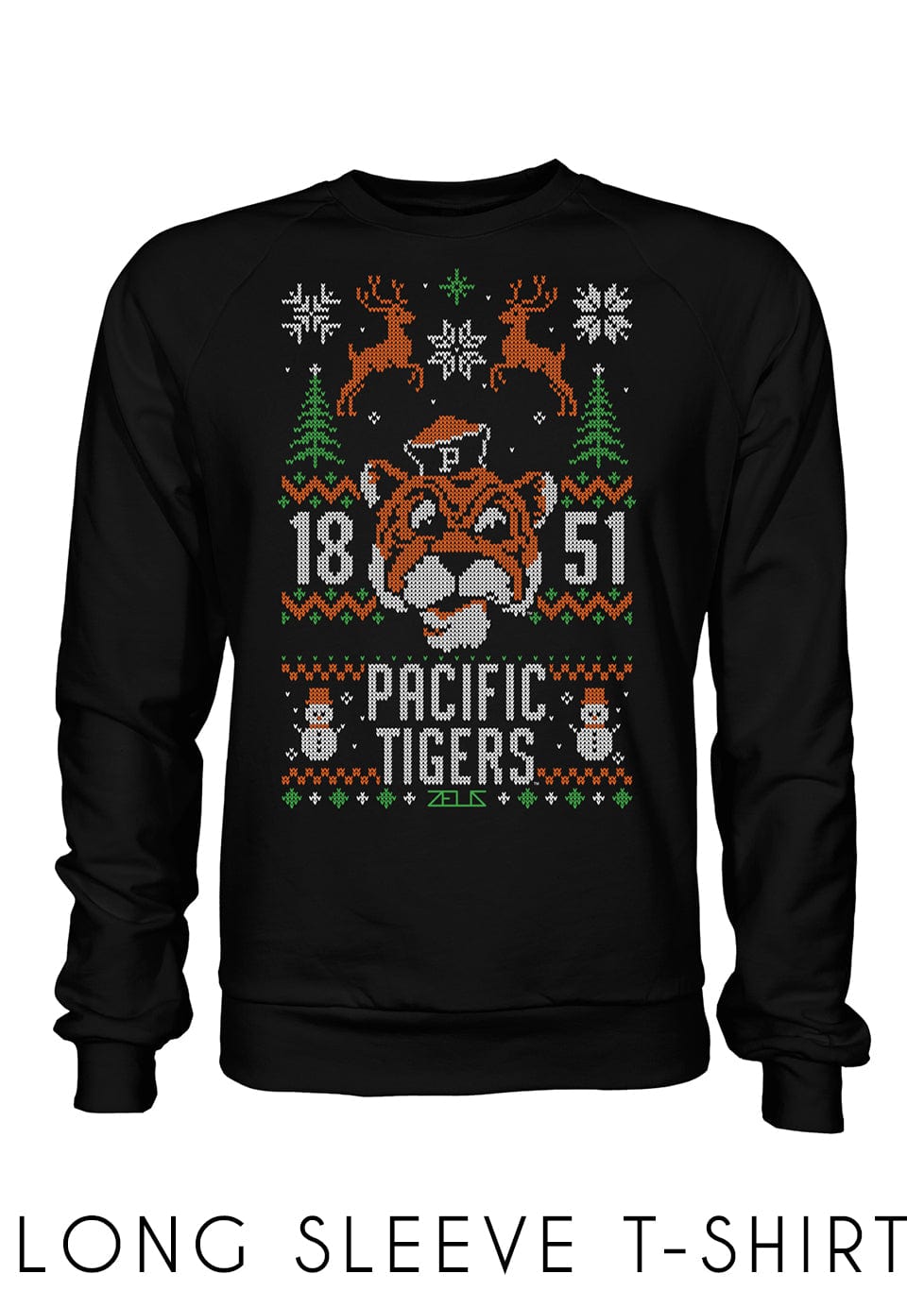 University of the Pacific Tigers Tommy Tiger Long Sleeve Tee — Front View — by Zeus Collegiate