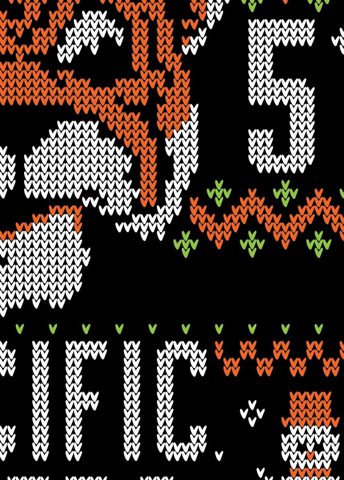 University of the Pacific Tigers Tommy Tiger Ugly Sweater Tee — 1851 Detail — by Zeus Collegiate