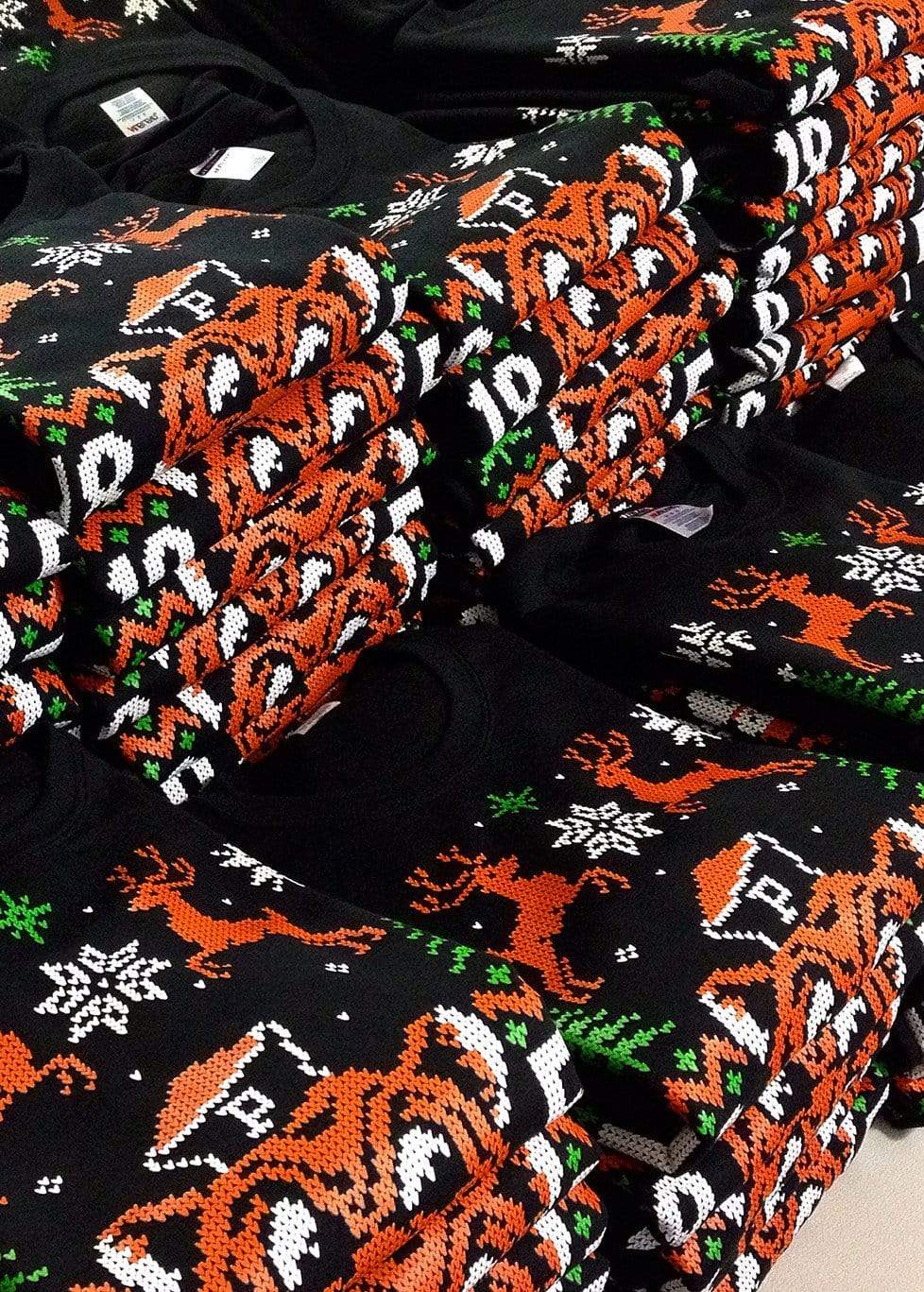 University of the Pacific Tigers Tommy Tiger Ugly Sweater Tee — Folded Stack — by Zeus Collegiate
